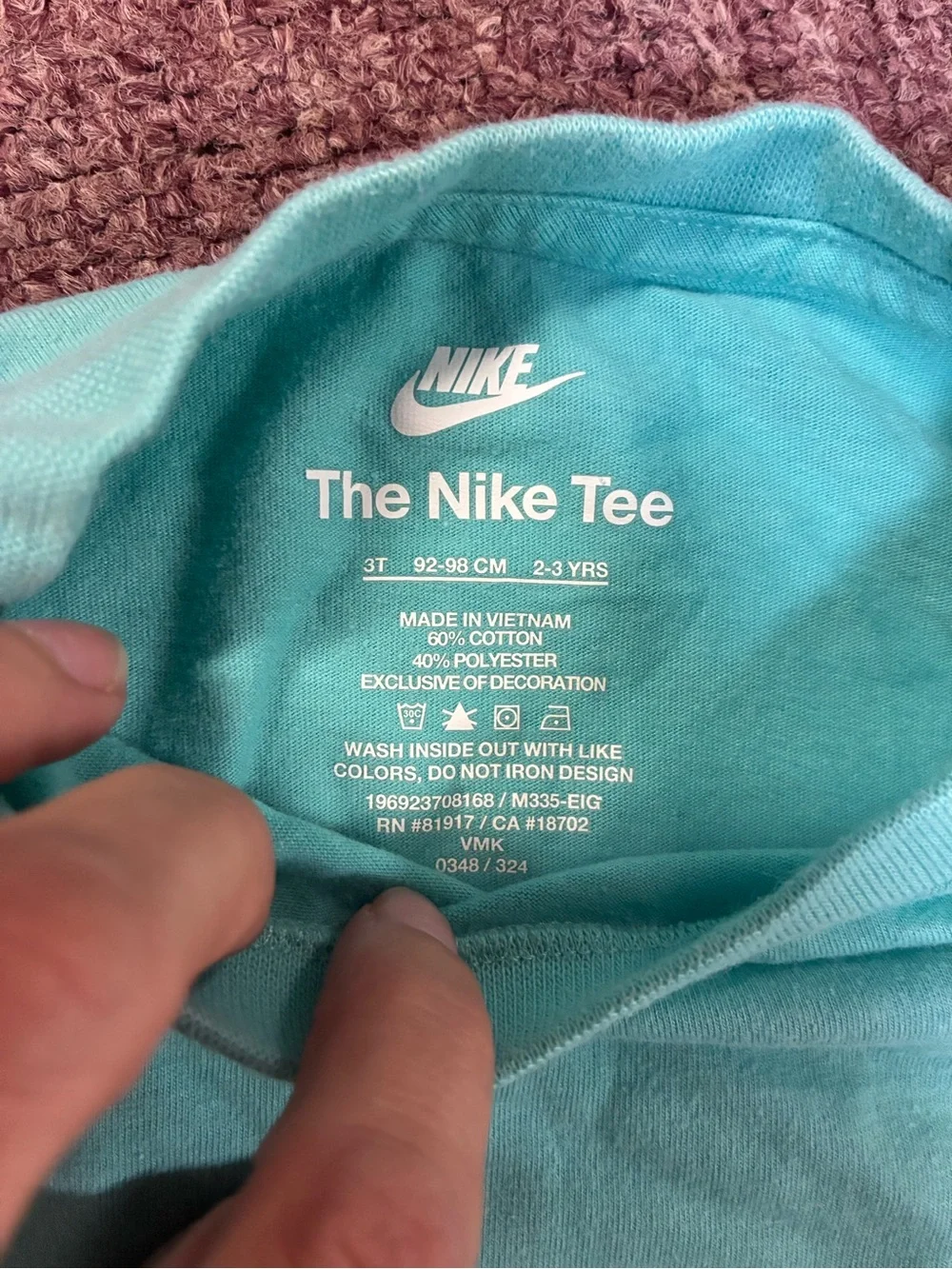 Nike Teal Long-Sleeve Kids Tee with Neon Swoosh